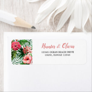 Tropical Floral Pink Hibiscus Green Palm Wedding