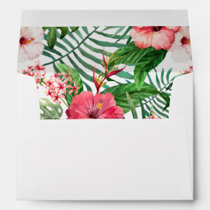 Tropical Floral Pink Hibiscus Green Palm Wedding Envelope