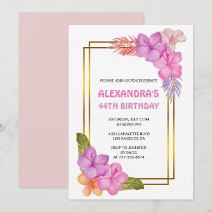 Tropical Floral Pink Luxury 44th birthday Invitation