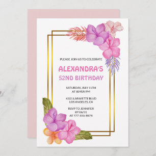 Tropical Floral Pink Luxury 52nd birthday Invitation