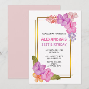 Tropical Floral Pink Luxury 81st birthday Invitation