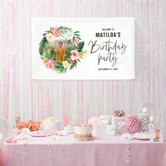 tropical floral pink yellow flamingo stylish banner (Party)