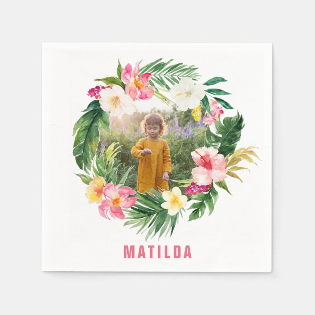 tropical floral pink yellow flamingo stylish napkin (Front)