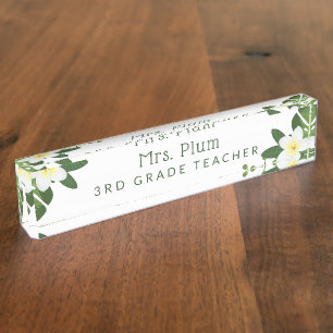 Tropical Floral Plumeria Palm Leaves Nameplate