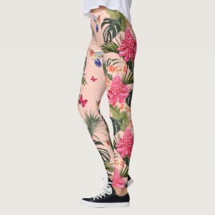 Tropical Floral Print, Hummingbirds, Butterflies Leggings