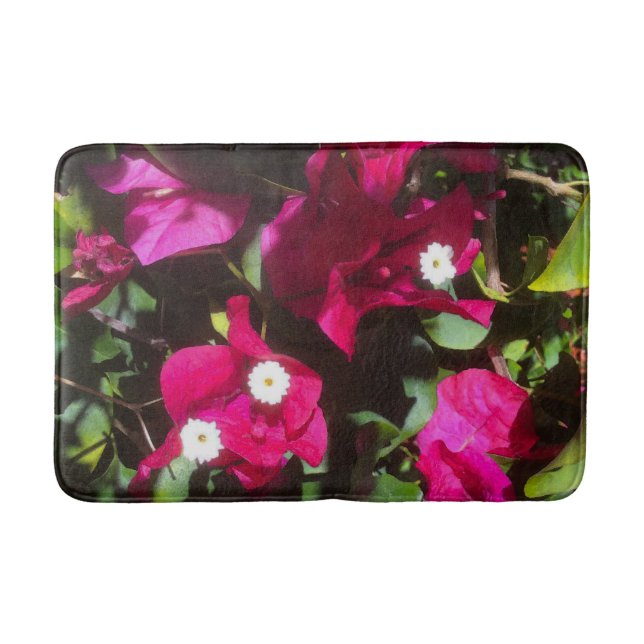 Tropical Floral Print, Retro Mood Bath Mat (Front)