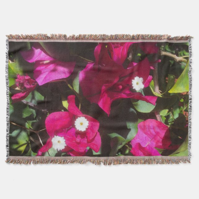 Tropical Floral Print, Retro Mood Throw Blanket (Front)