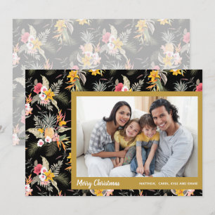 Tropical Floral qChristmas Photo Holiday Card