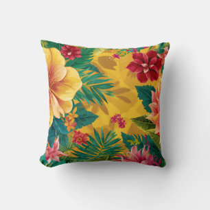 Tropical Floral, Radiant Blossoms and Lush Foliage Cushion