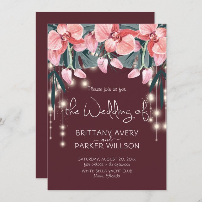 Tropical Floral Red Wedding Invitation (Front/Back)