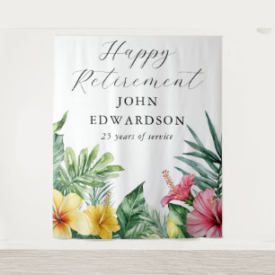Tropical Floral Retirement Party Photo Backdrop Tapestry