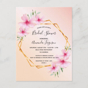 Tropical floral rose gold bridal shower invitation postcard