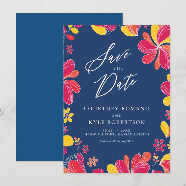 Tropical Floral Save The Date Card (Front/Back)