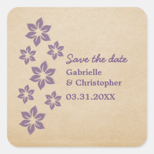 Tropical Floral Save the Date Stickers, Purple Square Sticker
