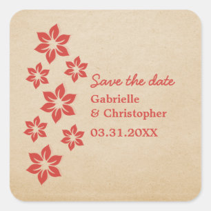Tropical Floral Save the Date Stickers, Red Square Sticker
