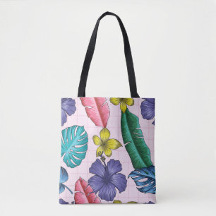 Tropical floral: seamless leaves pattern tote bag