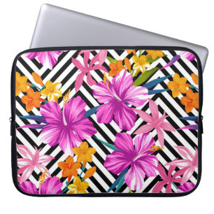 Tropical floral seamless pattern. Hibiscus and pal Laptop Sleeve
