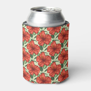Tropical floral seamless pattern red flowers can cooler