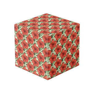 Tropical floral seamless pattern red flowers cube