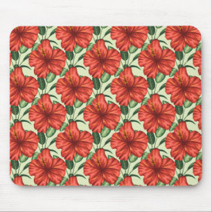 Tropical floral seamless pattern red flowers mouse mat