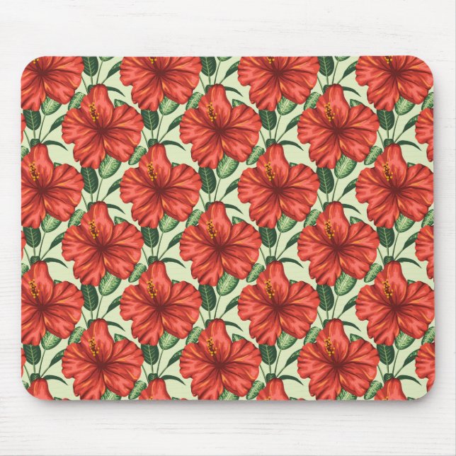 Tropical floral seamless pattern red flowers mouse mat (Front)