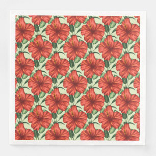 Tropical floral seamless pattern red flowers napkin