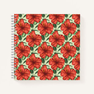 Tropical floral seamless pattern red flowers notebook