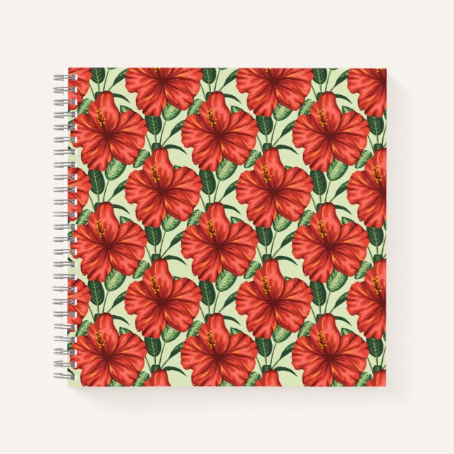 Tropical floral seamless pattern red flowers notebook (Front)