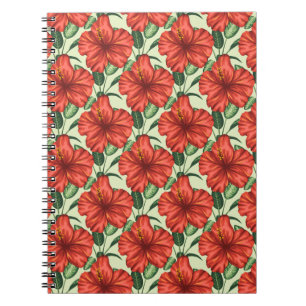 Tropical floral seamless pattern red flowers notebook