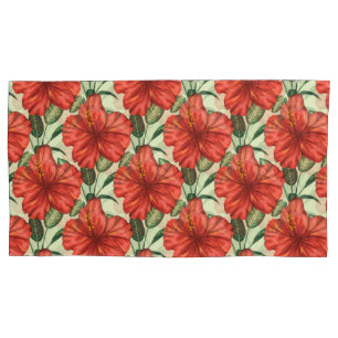 Tropical floral seamless pattern red flowers pillowcase