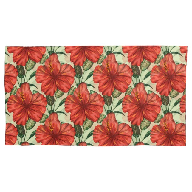 Tropical floral seamless pattern red flowers pillowcase (Front-Left)