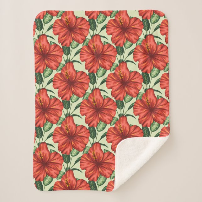 Tropical floral seamless pattern red flowers sherpa blanket (Front)