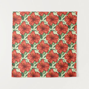 Tropical floral seamless pattern red flowers tapestry