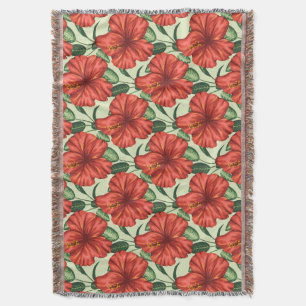 Tropical floral seamless pattern red flowers throw blanket