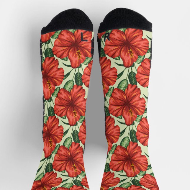 Tropical floral seamless pattern red flowers wrapp socks (Top)