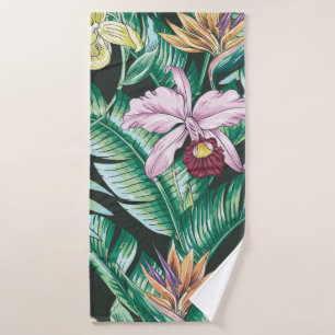 Tropical floral seamless pattern with exotic flowe bath towel