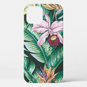 Tropical floral seamless pattern with exotic flowe iPhone 12 case