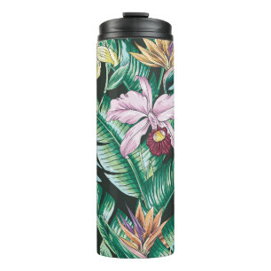 Tropical floral seamless pattern with exotic flowe thermal tumbler