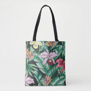 Tropical floral seamless pattern with exotic flowe tote bag