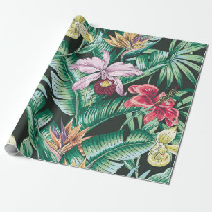 Tropical floral seamless pattern with exotic flowe wrapping paper