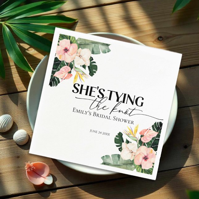 Tropical Floral She's tying the knot Bridal Shower Napkin (Creator Uploaded)