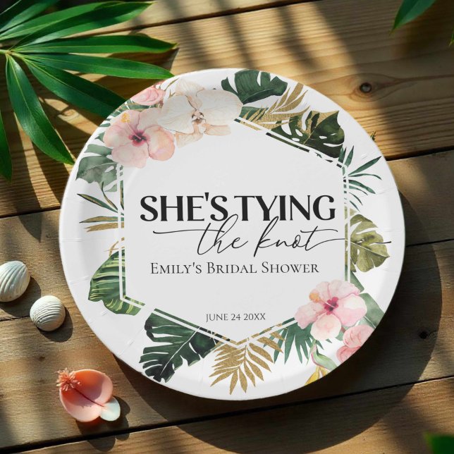 Tropical Floral She's tying the knot Bridal Shower Paper Plate (Creator Uploaded)