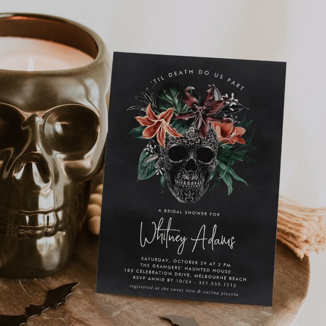Tropical Floral Skull Halloween Bridal Shower Invitation (Creator Uploaded)