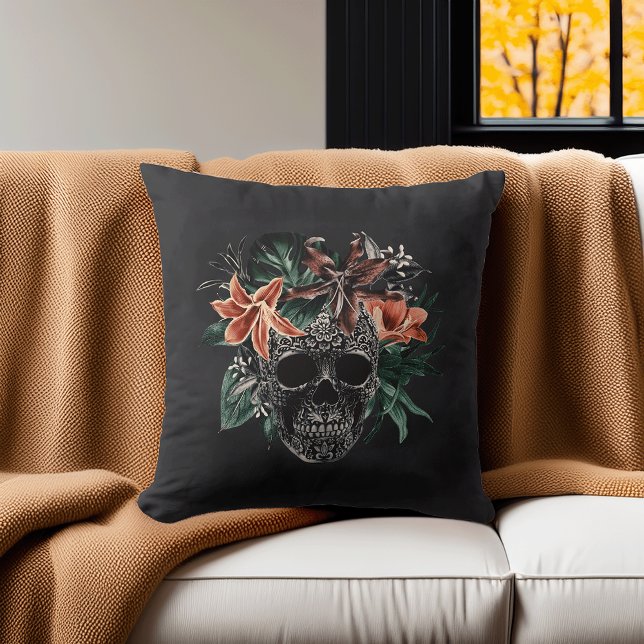 Tropical Floral Skull Halloween Cushion (Creator Uploaded)