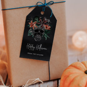 Tropical Floral Skull Halloween Gift Tags