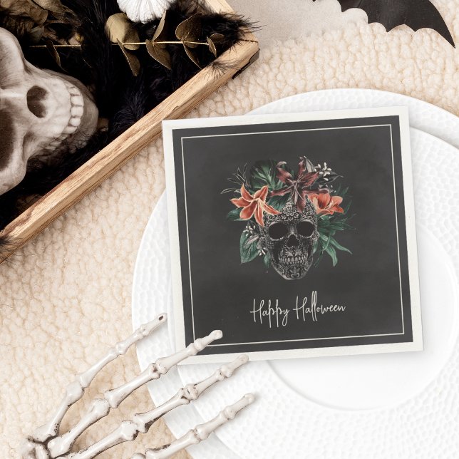 Tropical Floral Skull Halloween Napkin (Creator Uploaded)