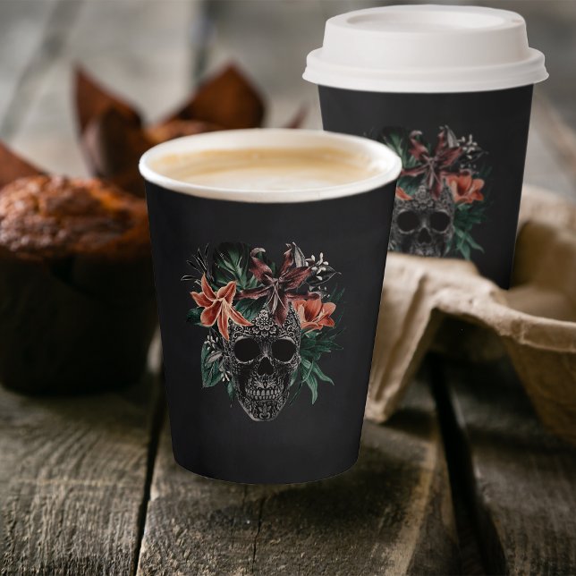 Tropical Floral Skull Halloween Paper Cups (Creator Uploaded)