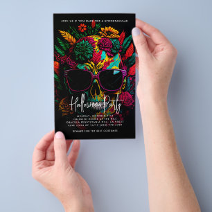 Tropical Floral Skull Halloween Party Invitation Flyer