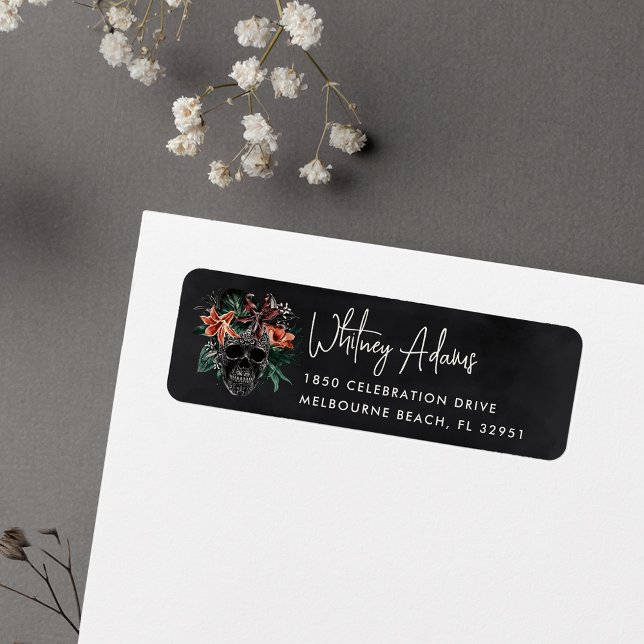 Tropical Floral Skull Halloween Return Address (Creator Uploaded)
