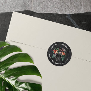 Tropical Floral Skull Halloween Return Address Classic Round Sticker